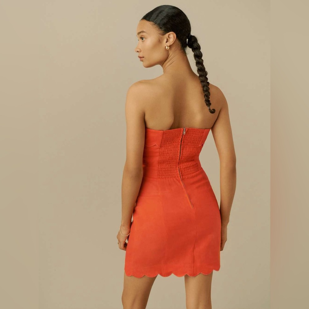 NWT Reformation Isles Linen Strapless Scalloped Mini Dress Orange size 2 - Picture 3 of 9